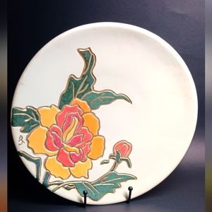 Vintage Handpainted  Multicolor Flower stonewear decor plate, 10.5"